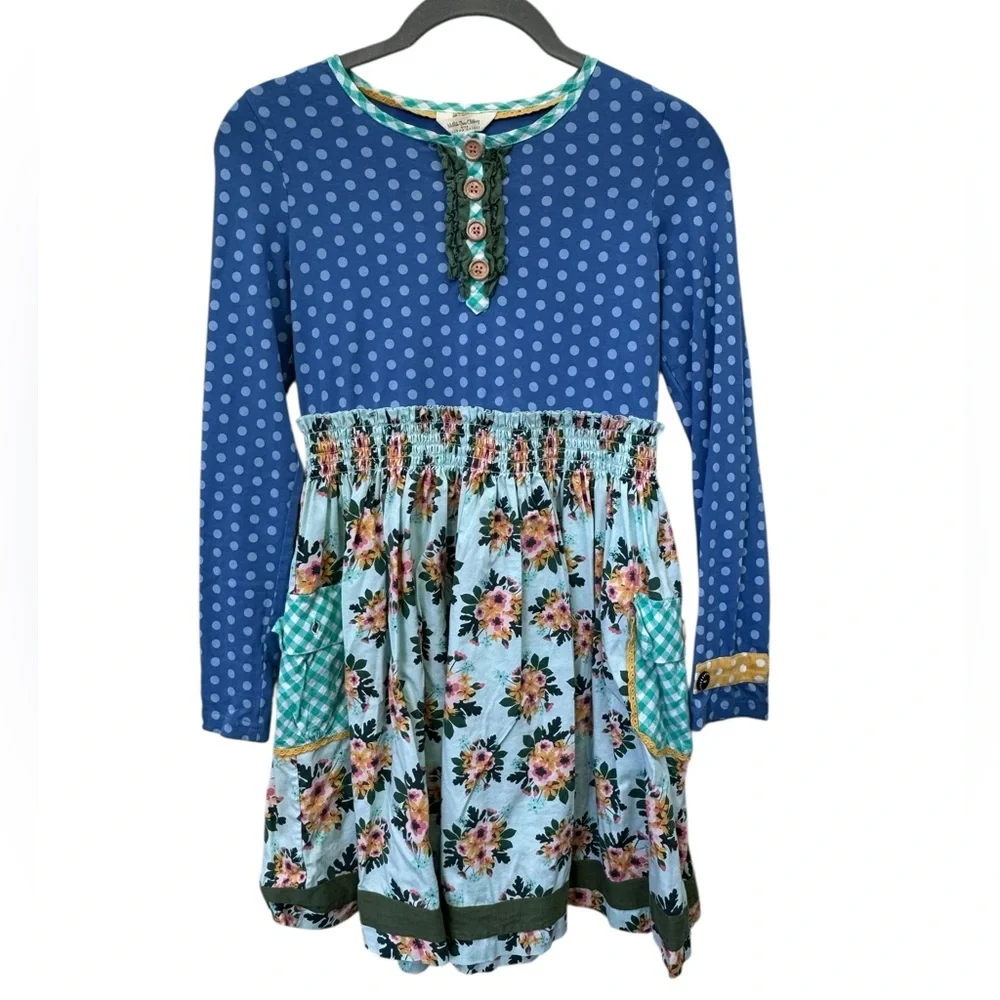 Matilda Jane Blue and Green Polka Dot Floral Kids Dress size 10 - Picture 8 of 9